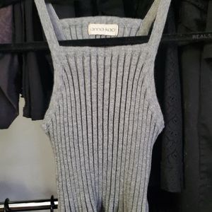 Anna-kaci Grey Ribbed Knit Sweater Crop Tank Top